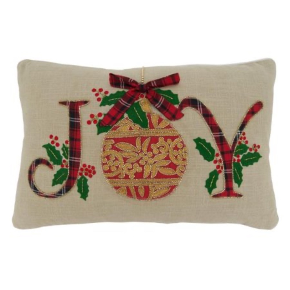 Saro Lifestyle Joy Holly and Ivy Decorative Pillow, 14" X 22"